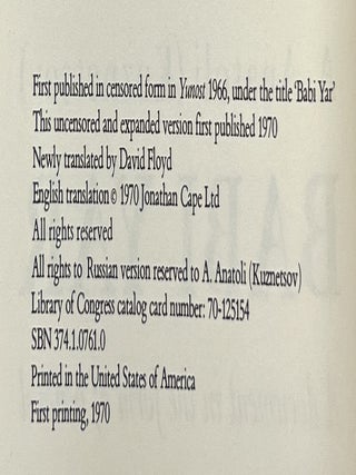 Babi Yar; A Document in the Form of a Novel