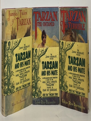 Collection of Fourteen Grosset and Dunlap Tarzan Novels with Wraparound Bands for Tarzan and His Mate
