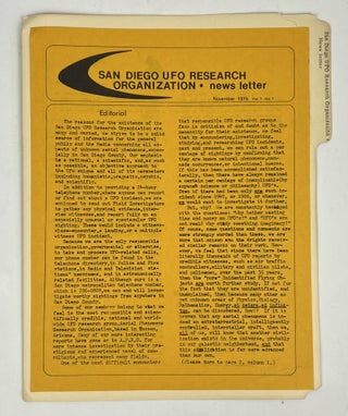 Item #17123 San Diego UFO Research Organization Newsletter November 1975 Vol. 1 No. 1. SDUFORO