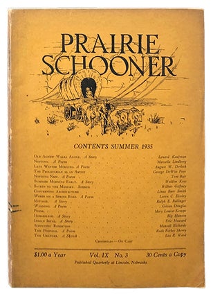 Item #3748 Prairie Schooner Vol. IX No. 3. Weldon Kees, August Derleth