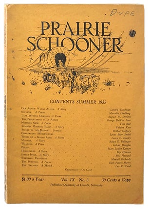 Item #3749 Prairie Schooner Vol. IX No. 3. Weldon Kees, August Derleth