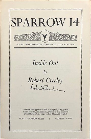 Item #4392 Sparrow 14 ["Inside Out"]. Robert Creeley.