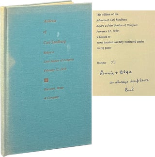 Item #7461 Address of Carl Sandburg Before a Joint Sessions of Congress February 12, 1959. Carl...