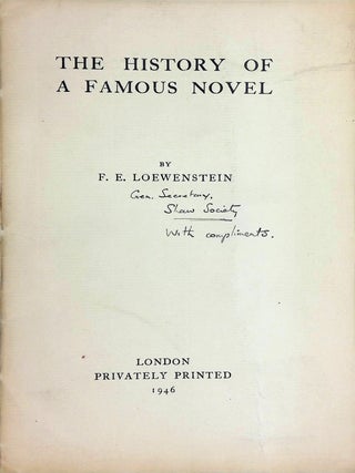 Item #9090 The History of a Famous Novel. Loewenstein, ritz, rwin